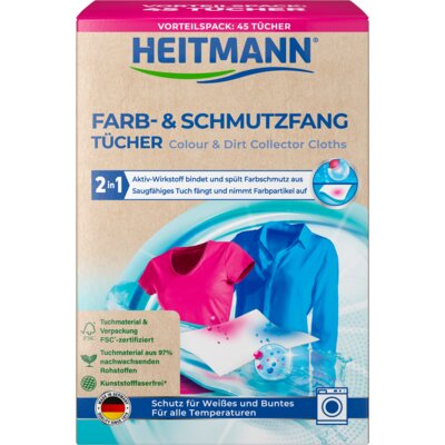Chusteczki do prania HEITMANN Wyłapujące kolor i brud (45 sztuk)