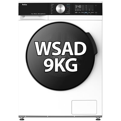 Pralka AMICA TWAC914ALiSP kl.A 9kg 1400 obr A StainPro programy parowe + Suszarka AMICA ADC93LiVDT z pompą ciepła 9kg UV Hygiene Technology + Łącznik AMICA DSK150