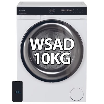 Pralka CANDY AI ProWash 700 BS 410B10-S 10kg 1400 obr ProActive EcoWash hOn Szybkie programy Higiena Plus + Suszarka CANDY AI ProDry 700 BS H9N2B-S z pompą ciepła 9kg AI Smart Move Warm Dry Pro hOn Active Scent + Zestaw podłączeniowy CANDY WSK1101 2 STD
