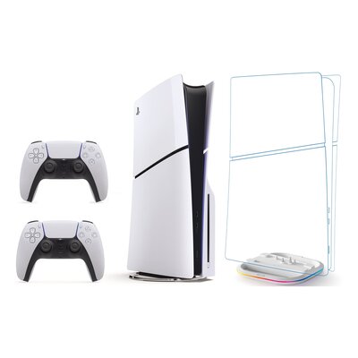 Konsola SONY PlayStation 5 Slim + 2 Kontrolery SONY DualSense Biały + Podstawka MAD DOG GPS100W Biały do konsoli PlayStation 5/PS5 Slim