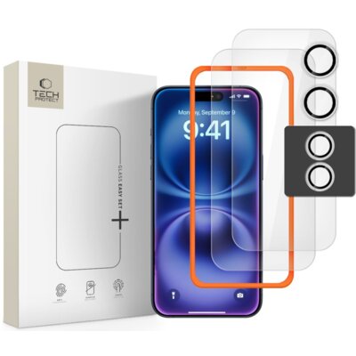 Szkło hartowane TECH-PROTECT Easy Set+ do Apple iPhone 17 (2 szt.) + nakładka na obiektyw