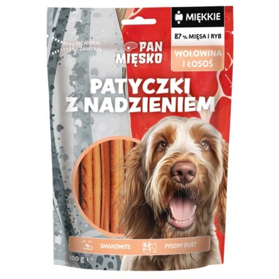 Przysmak dla psa PAN MIĘSKO Patyczki z nadzieniem Wołowina i łosoś 100 g