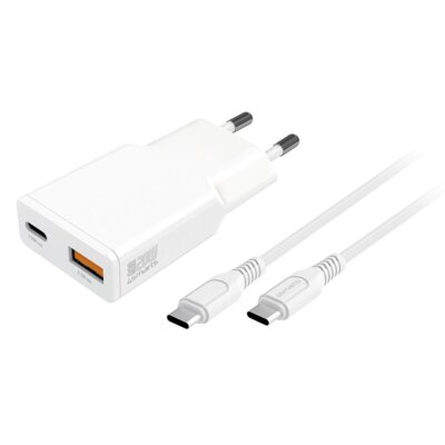 Ładowarka sieciowa 4SMARTS PDPlug Slim Duos GaN 20W Biały ładowarka do telefonu USB, USB-C + kabel