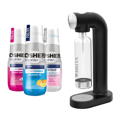 Saturator BRITA Sodaone Czarny + Hydrokoncentrat OSHEE Witaminy i minerały 500 ml + Hydrokoncentrat OSHEE Zero elektrolity i witaminy 500 ml + Hydrokoncentrat OSHEE Magnez + B6 Cytryna i Pomarańcza 500 ml