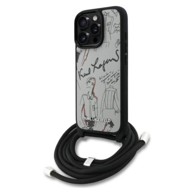 Etui KARL LAGERFELD Crossbody Grained Pattern & Logo do Apple iPhone 16 Pro Max Szary
