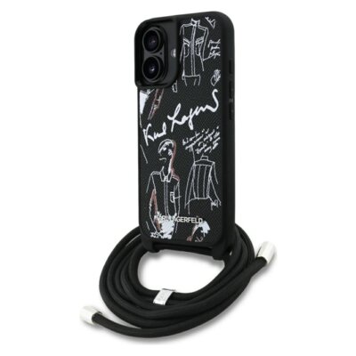 Etui KARL LAGERFELD Crossbody Grained Pattern & Logo do Apple iPhone 16 Czarny