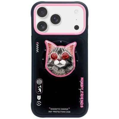 Etui NIMMY Glasses Cool Cat MagSafe do Apple iPhone 17 Czarno-różowy
