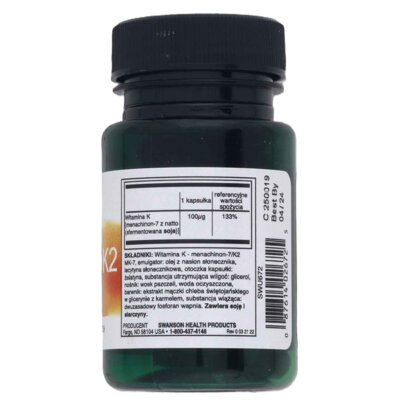 Zdjęcia - Witaminy i składniki mineralne Swanson Witamina K2 MK-7  Naturalna  Naturalna  (30 kapsułek)