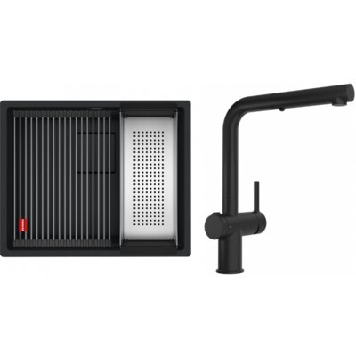 Zlewozmywak jednokomorowy FRANKE Kanon KNG 110-52 125.0697.692 Czarny mat 46x56 + Bateria Active Twist