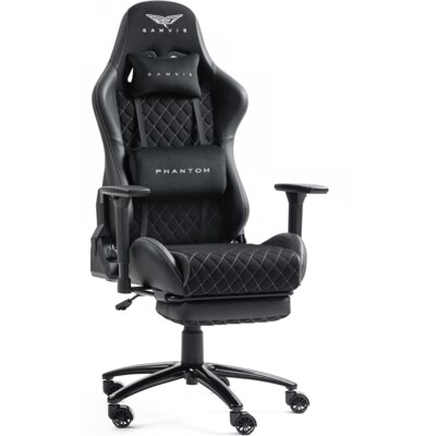 Fotel GAMVIS Phantom Large Czarny (białe elementy) + podnóżek