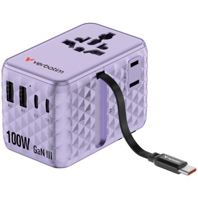 Adapter podróżny VERBATIM Charge N Travel Fioletowy (Globalny)