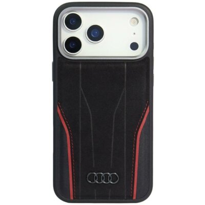 Etui AUDI R8 Genuine Leather MagSafe do Apple iPhone 17 Pro Czarno-czerwony