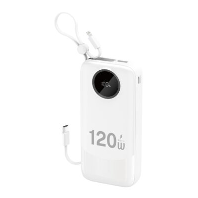 Powerbank 20000Mah 22,5W Power Bank Z Wbudowanym Kablami USB-C USB-A - Biały