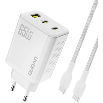 Ładowarka sieciowa DUDAO A29C 65W GaN 2x USB-C / USB-A + Kabel USB-C Biały