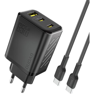 Ładowarka sieciowa DUDAO A29C 65W GaN 2x USB-C / USB-A + Kabel USB-C Czarny