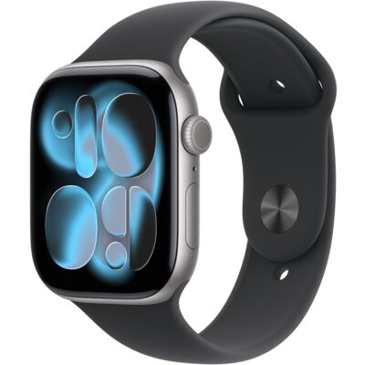 Apple Watch 11 GPS 42mm koperta z aluminium (gwiezdna szarość) + pasek sportowy rozmiar M/L (czarny)