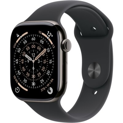 Apple Watch 11 GPS + Cellular 42mm koperta z tytanu (łupek) + pasek sportowy rozmiar S/M (czarny)