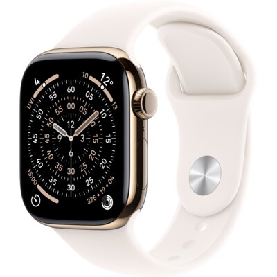 Apple Watch 11 GPS + Cellular 42mm koperta z tytanu (złoty) + pasek sportowy rozmiar M/L (łagodny róż)