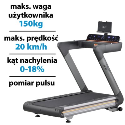 Bieżnia elektryczna REEBOK Z-Tech DC Motor 2982.8W 20km/h Czarno-szary