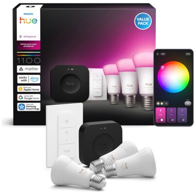Inteligentna żarówka PHILIPS HUE 929003853503 8.1W E27 A60 (3 szt.) + Mostek + Regulator