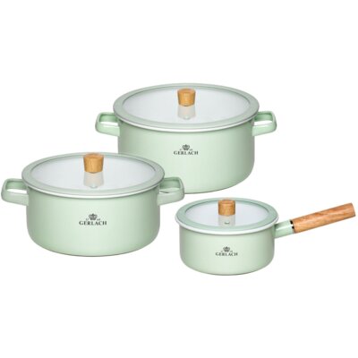 Zestaw garnków GERLACH Natur Enamel Pastelowa zieleń (6 elementów)