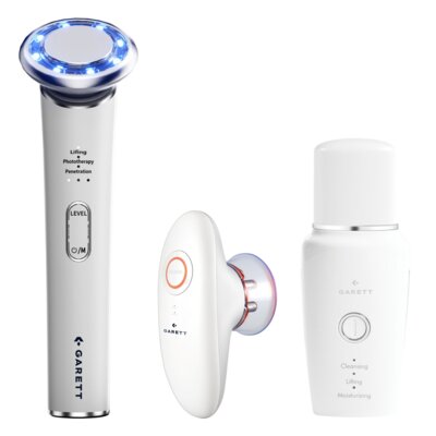 Urządzenie do mezoterapii GARETT Beauty Bright Skin Biały + Masażer GARETT BEAUTY Perfect Body Biały + Urządzenie do peelingu kawitacyjnego GARETT Beauty Refresh Scrub 26 Hz