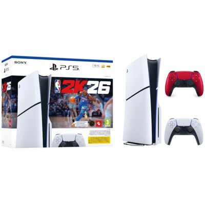 Konsola SONY PlayStation 5 Slim + NBA 2K26 Gra PS5 + Kontroler SONY DualSense Wulkaniczna czerwień