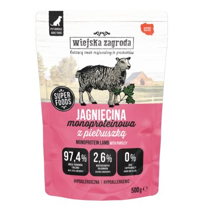 Karma dla psa WIEJSKA ZAGRODA Monoproteinowa Jagnięcina 500 g