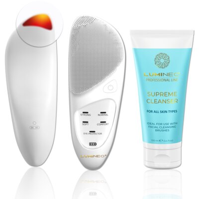 Szczoteczka soniczna do twarzy LUMINEO JMY05 Biały + Żel do wszystkich rodzajów skóry 100 ml