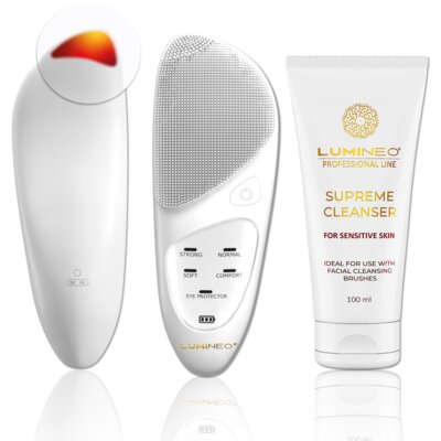 Szczoteczka soniczna do mycia twarzy LUMINEO JMY05 Biały + Żel do skóry delikatnej i wrażliwej 100 ml