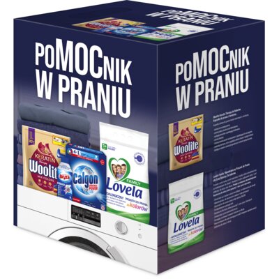 Zestaw do prania WOOLITE Pomocnik w praniu (Kapsułki + Proszek do prania + Odkamieniacz + 2 x Płyn do czyszczenia pralki)