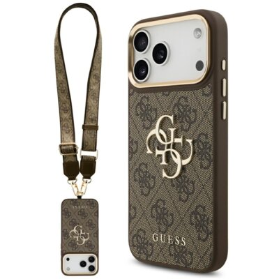 Etui GUESS 4G Big 4G Classic Logo Big Strap Metal Buttons do Apple iPhone 17 Pro Max Brązowy