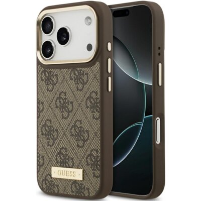 Etui GUESS 4G Logo Plate MagSafe do Apple iPhone 17 Pro Brązowy