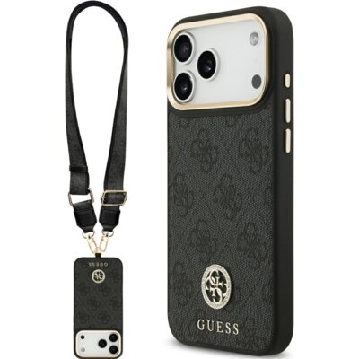 Etui GUESS 4G Strass Logo & Big Strap Metal Buttons MagSafe do Apple iPhone 17 Pro Max Czarny