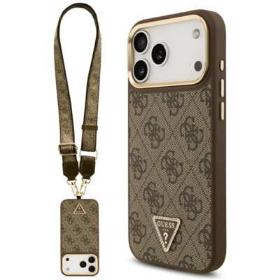 Etui GUESS 4G Triangle Logo & Big Strap Metal Buttons MagSafe do Apple iPhone 17 Pro Max Brązowy