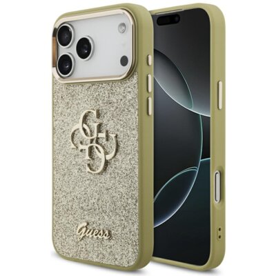 Etui GUESS Fixed Glitter Big 4G Metal Frame do Apple iPhone 17 Pro Max Złoty