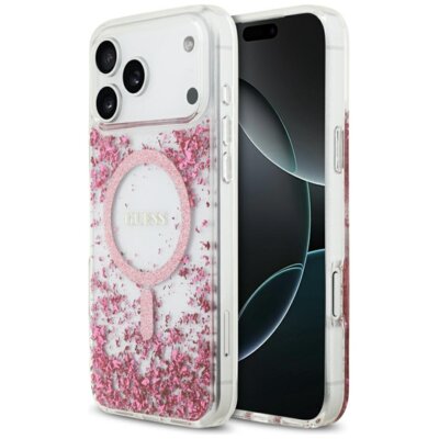 Etui GUESS Resin Bottom Glitter MagSafe do Apple iPhone 17 Pro Max Różowy