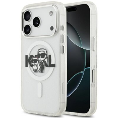 Etui KARL LAGERFELD IML Glitter Karl & Choupette Sketch Logo MagSafe do Apple iPhone 17 Pro Przezroczysty