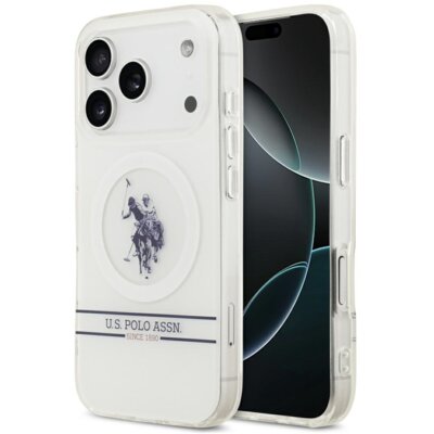 Etui US POLO ASSN US Polo DH and Bottom Stripe Logo MagSafe do Apple iPhone 17 Pro Biały