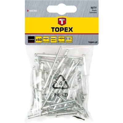 Nity aluminiowe TOPEX 43E402 4.0 x 10 mm (50 sztuk)