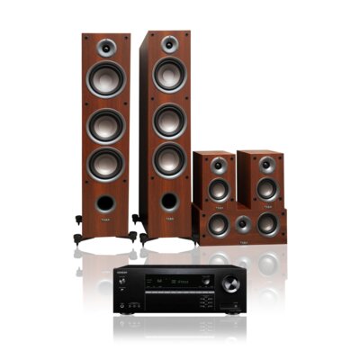 Zestaw Kina domowego ONKYO TX-SR494DAB + Kolumny Glośnikowe 5.0 TAGA HARMONY TAV-507 CZ+ORZECH 7.2-kanałowy, 4K, DTS:X, BT, HDR10