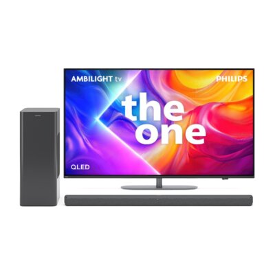 Telewizor PHILIPS 65PUS9060 65" QLED 4K 144Hz VRR Titan OS Ambilight x3 Dolby Atmos Dolby Vision HDMI 2.1 + Soundbar PHILIPS TAB8200/10 Szary 2.1-kanałowy, Bezprzewodowy Subwoofer, HDMI eARC, Dolby Atmos, DTS Virtual:X, BT