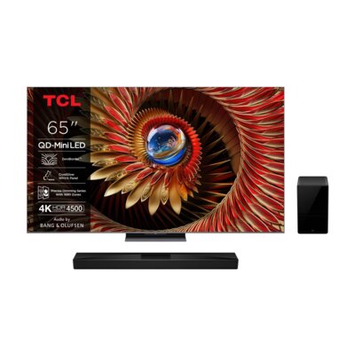 Telewizor TCL 65C8K 65" QD-Mini LED 4K 144 Hz Google TV Dolby Atmos Dolby Vision HDMI 2.1 + Soundbar TCL Q75HE Czarny 5.1.2-kanałowy, Bezprzewodowy Subwoofer, 4K HDR, HDMI-CEC, Wi-Fi, BT, AirPlay2, Dolby Atmos, DTS:X