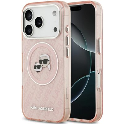 Etui KARL LAGERFELD IML Glitter Karl & Choupette Heads Logo MagSafe do Apple iPhone 17 Pro Różowy