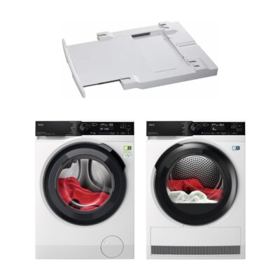 Pralka AEG LFR83846OP PowerCare 8000 8kg 1400obr A UniversalDose MyAEG WoolmarkGreen + Suszarka AEG TR838A4CP AbsoluteCare 8000 z pompą ciepła 8kg MixDry SensiDry PreciseDry + Łącznik AEG A1WYHSK2