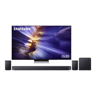 Telewizor SAMSUNG QE77S90F 77" OLED 4K 144Hz Tizen TV Dolby Atmos HDMI 2.1 + Soundbar SAMSUNG HW-Q990F EN Czarny 11.1.4-kanałowy, Bezprzewodowy Subwoofer, Głośniki Surround, Wi-Fi, BT, HDMI eARC