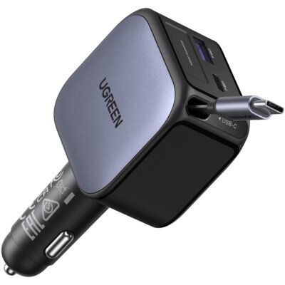 Ładowarka samochodowa UGREEN EC603 90W Szary USB-C + USB, ze zwijanym kablem