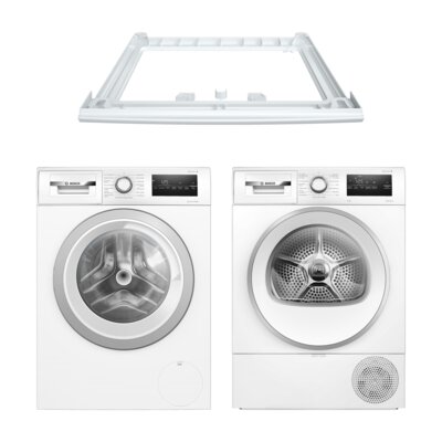 Pralka BOSCH WAN2425SPL 8kg 1200 obr EcoSilence Drive + Suszarka BOSCH WTH85V9SPL Serie 4 z pompą ciepła + Łącznik BOSCH WTZ27410