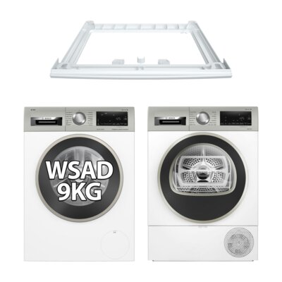 Pralka BOSCH WGG244F8PL seria 6, I-Dos kl.A 9kg 1400 obr EcoSilence Drive AntiStain + Suszarka BOSCH Seria 6 WQG243MSPL z pompą ciepła + Łącznik BOSCH WTZ27410