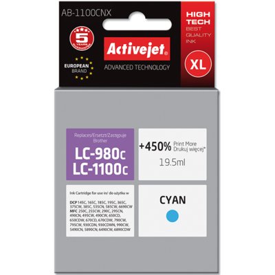 Tusz ACTIVEJET do Brother LC-1100C / LC-980C Błękitny 19.5 ml AB-1100CNX